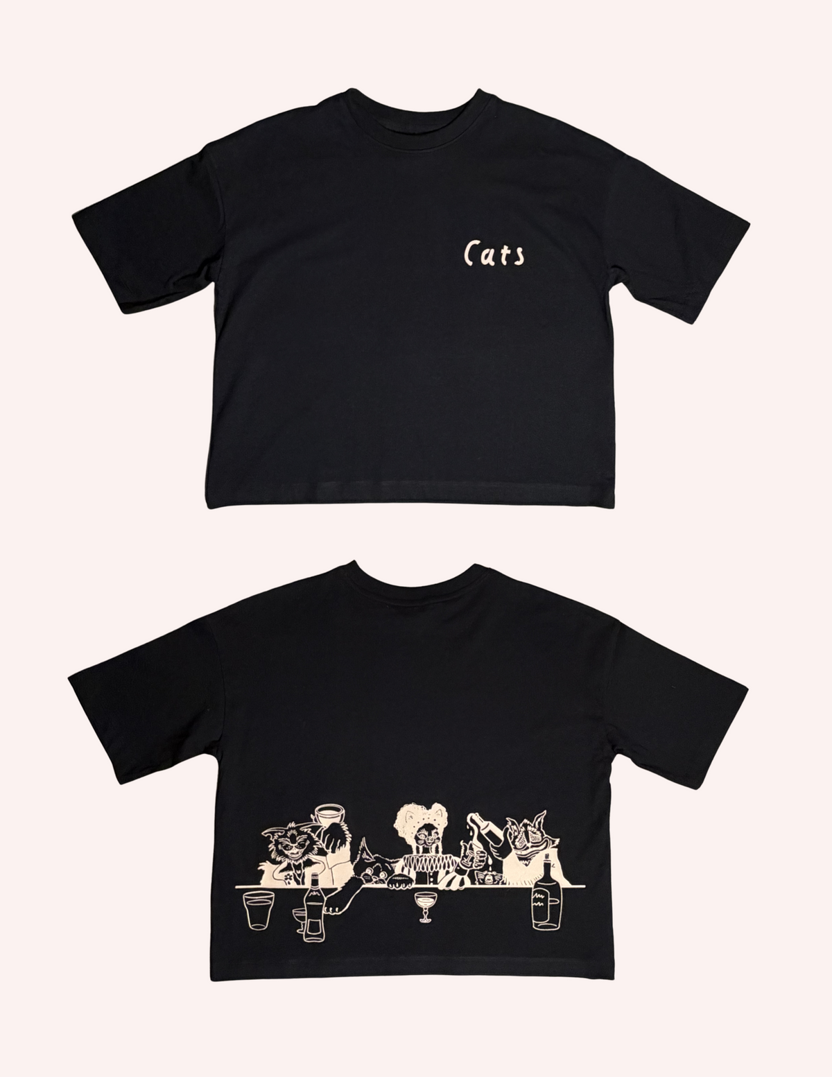 Cats Kitty Banquet Organic Cotton Boxy Tee (black)